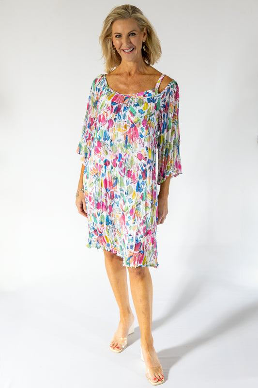 Scrunch Sheer Midi Dress & Petti | Water Floral