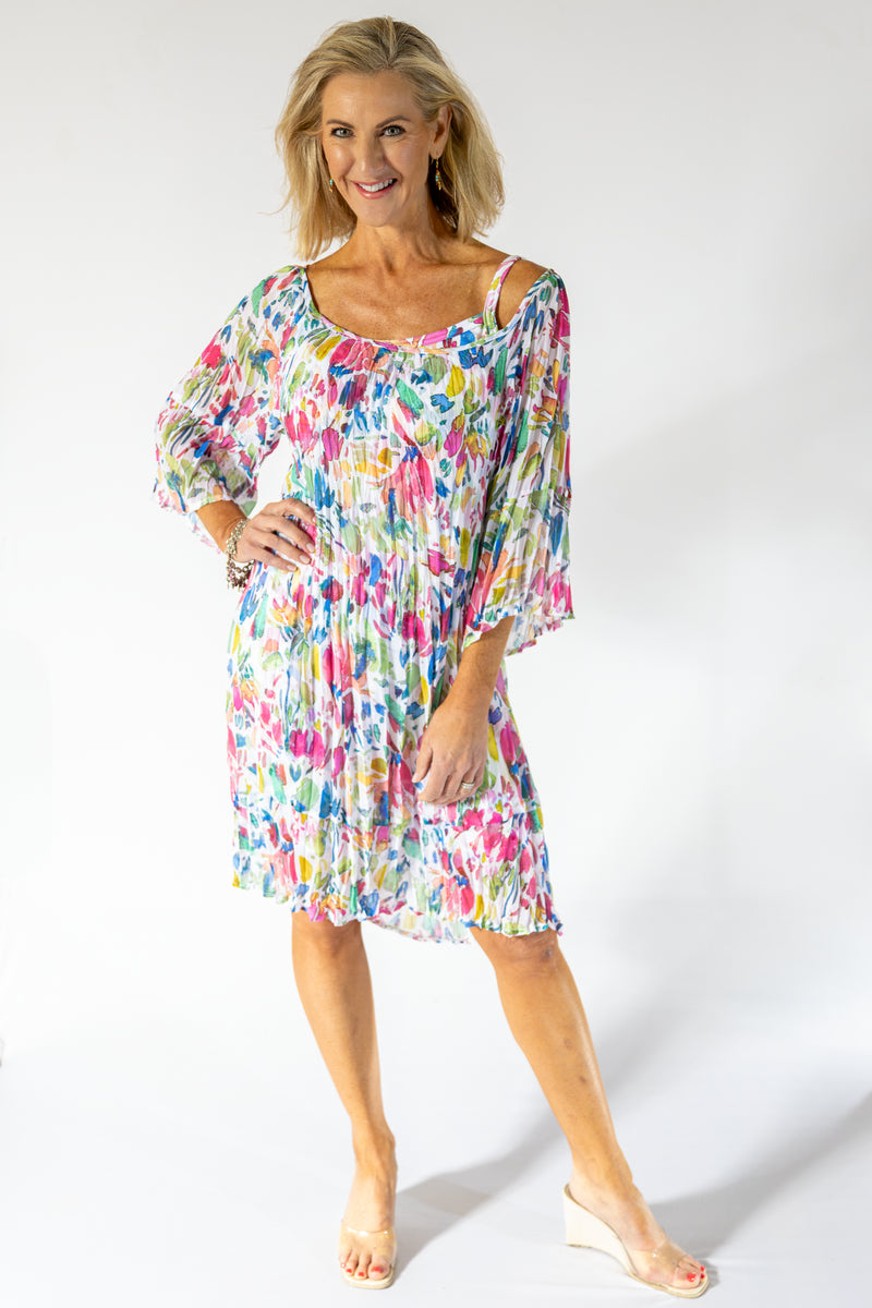 Scrunch Sheer Midi Dress & Petti | Water Floral