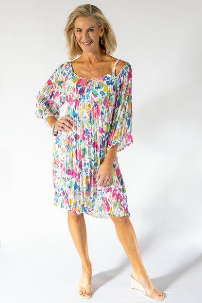 Scrunch Sheer Midi Dress & Petti | Water Floral