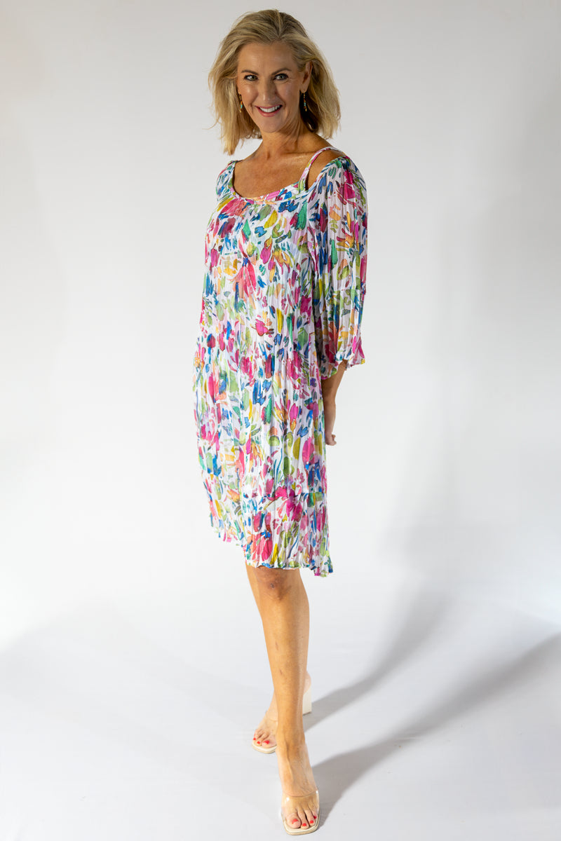 Scrunch Sheer Midi Dress & Petti | Water Floral