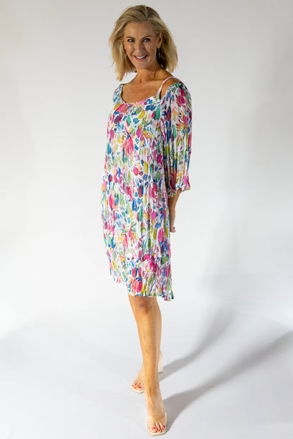 Scrunch Sheer Midi Dress & Petti | Water Floral