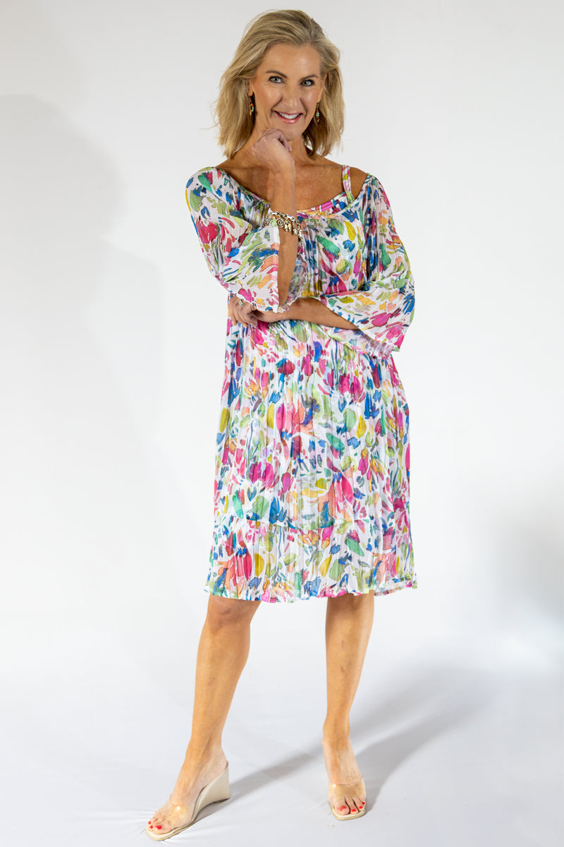 Scrunch Sheer Midi Dress & Petti | Water Floral
