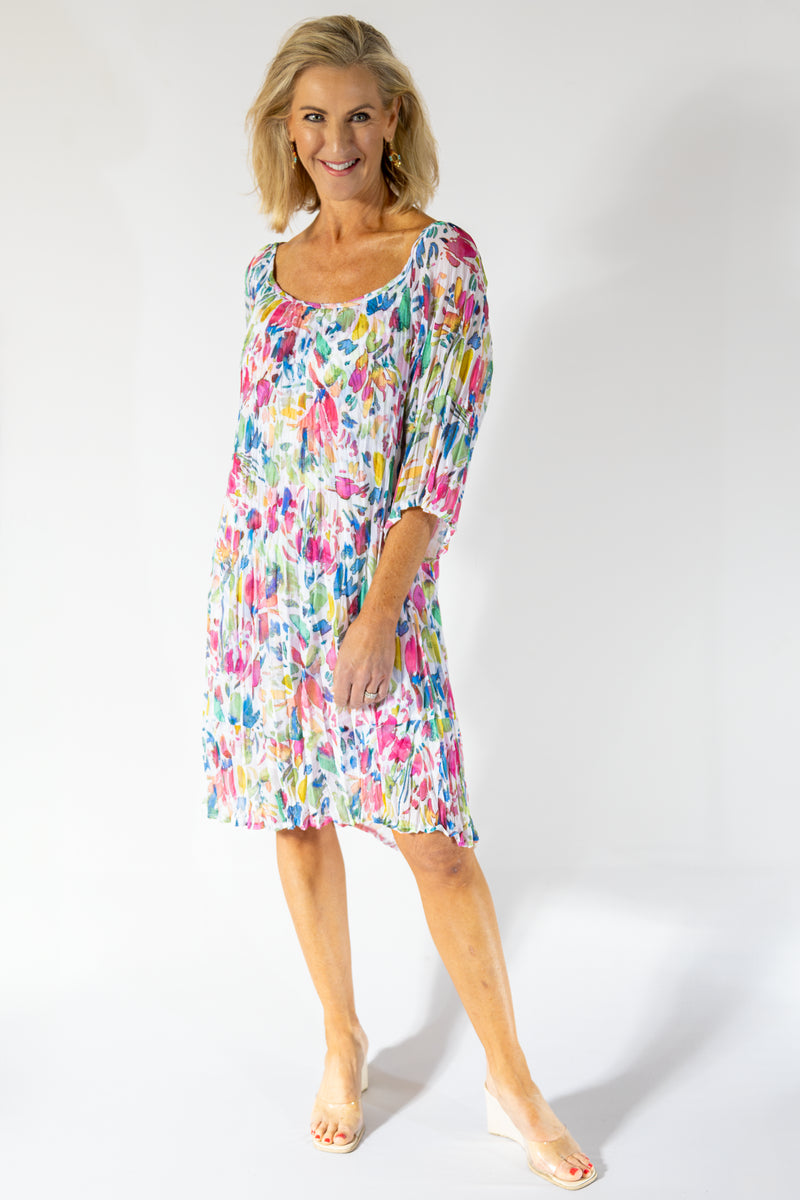 Scrunch Sheer Midi Dress & Petti | Water Floral
