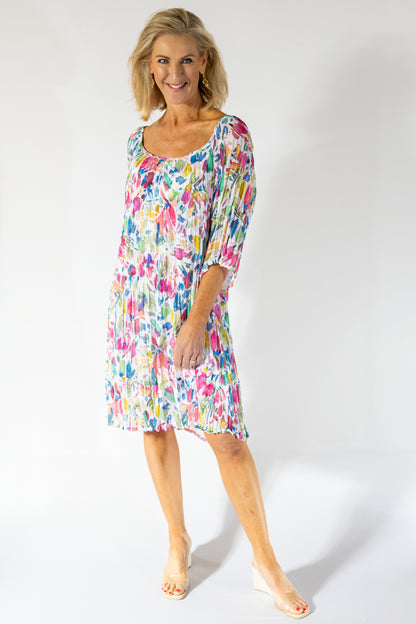 Scrunch Sheer Midi Dress & Petti | Water Floral