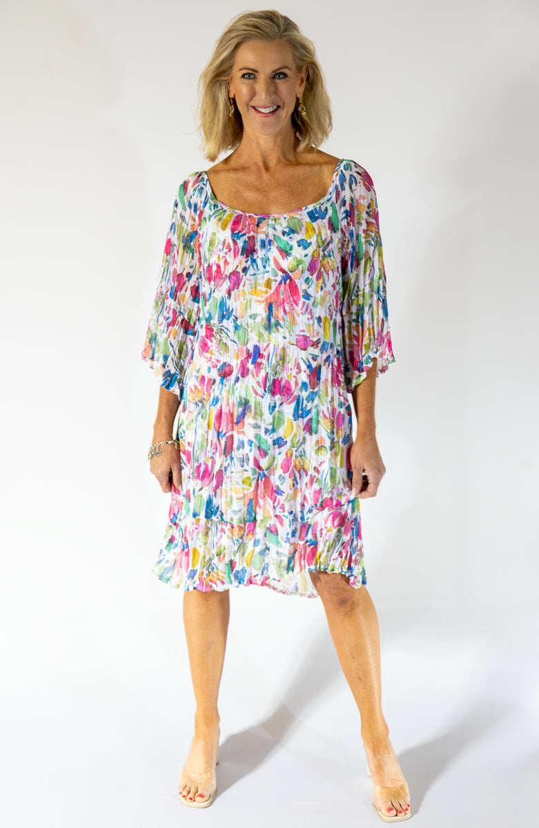 Scrunch Sheer Midi Dress & Petti | Water Floral