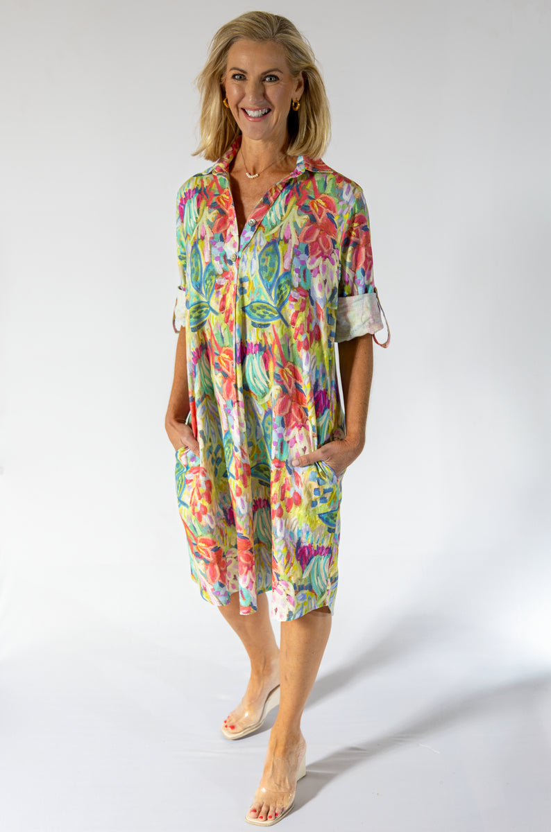 Boyfriend Dress Midi | Vibrant Floral