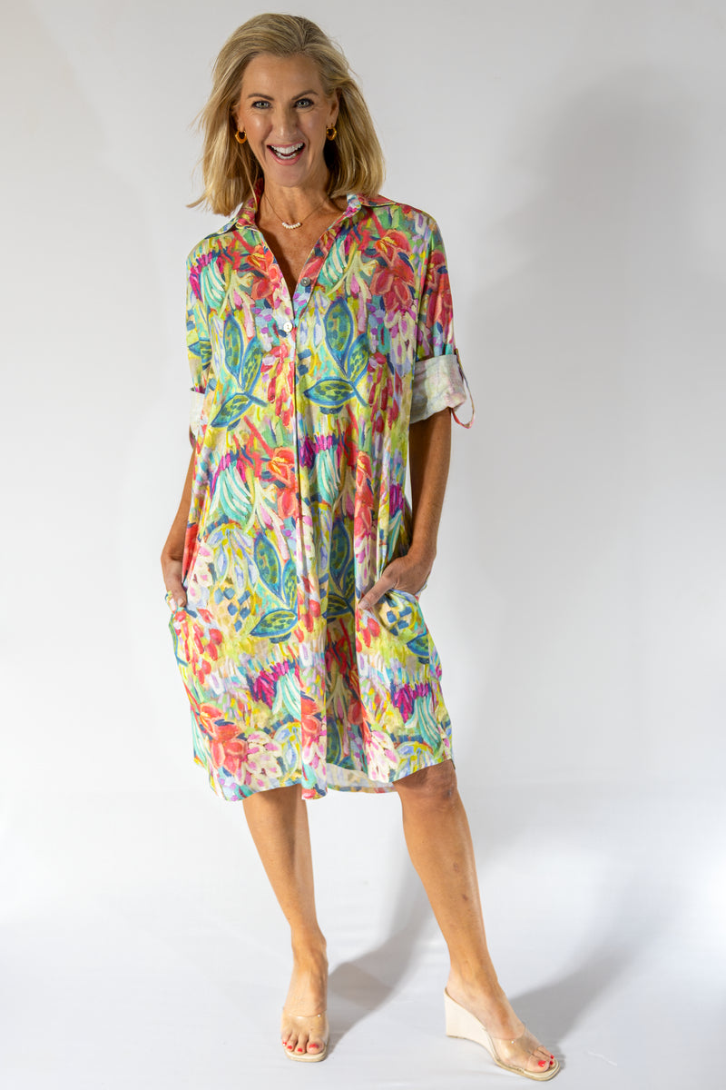 Boyfriend Dress Midi | Vibrant Floral