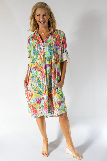 Boyfriend Dress Midi | Vibrant Floral