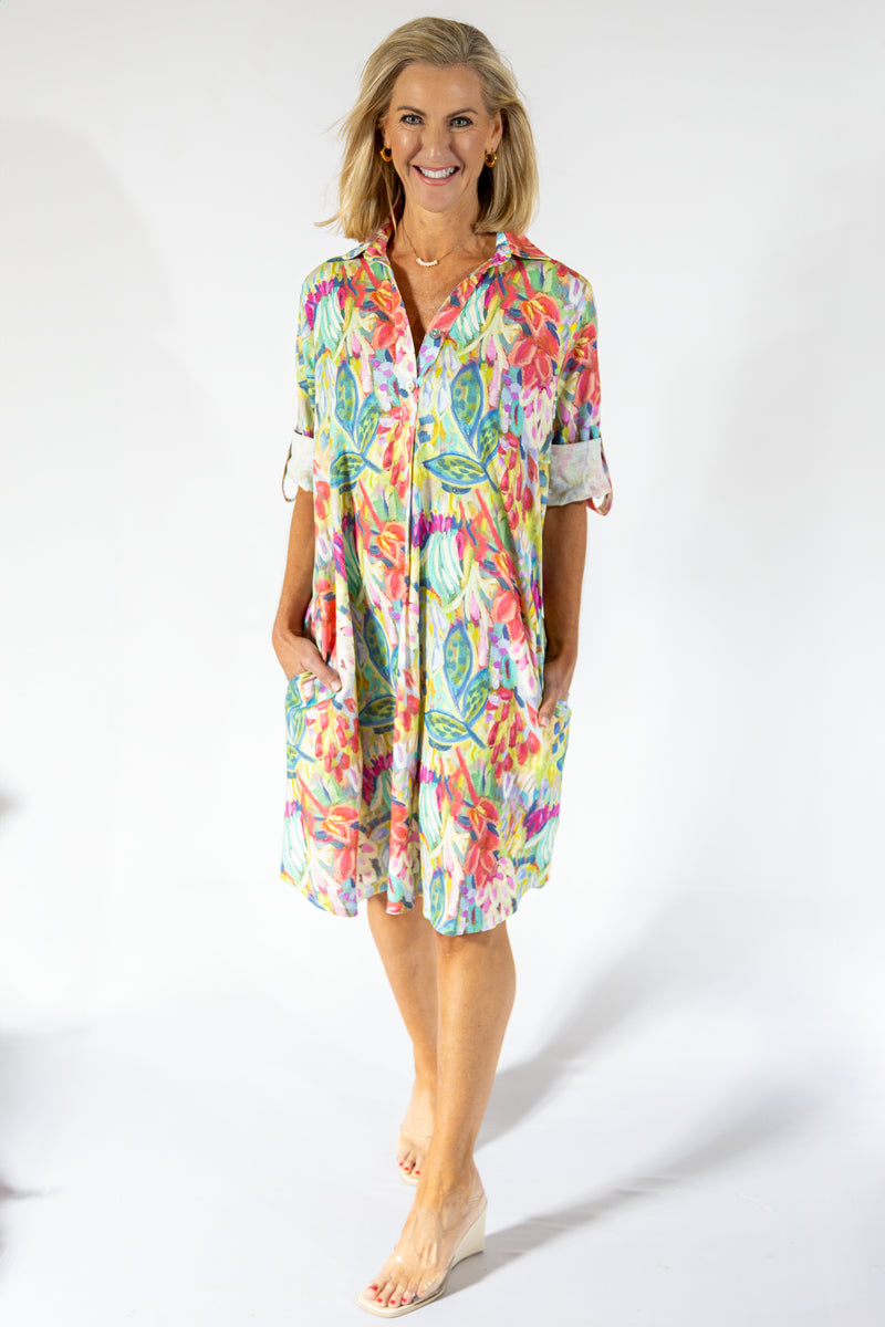 Boyfriend Dress Midi | Vibrant Floral