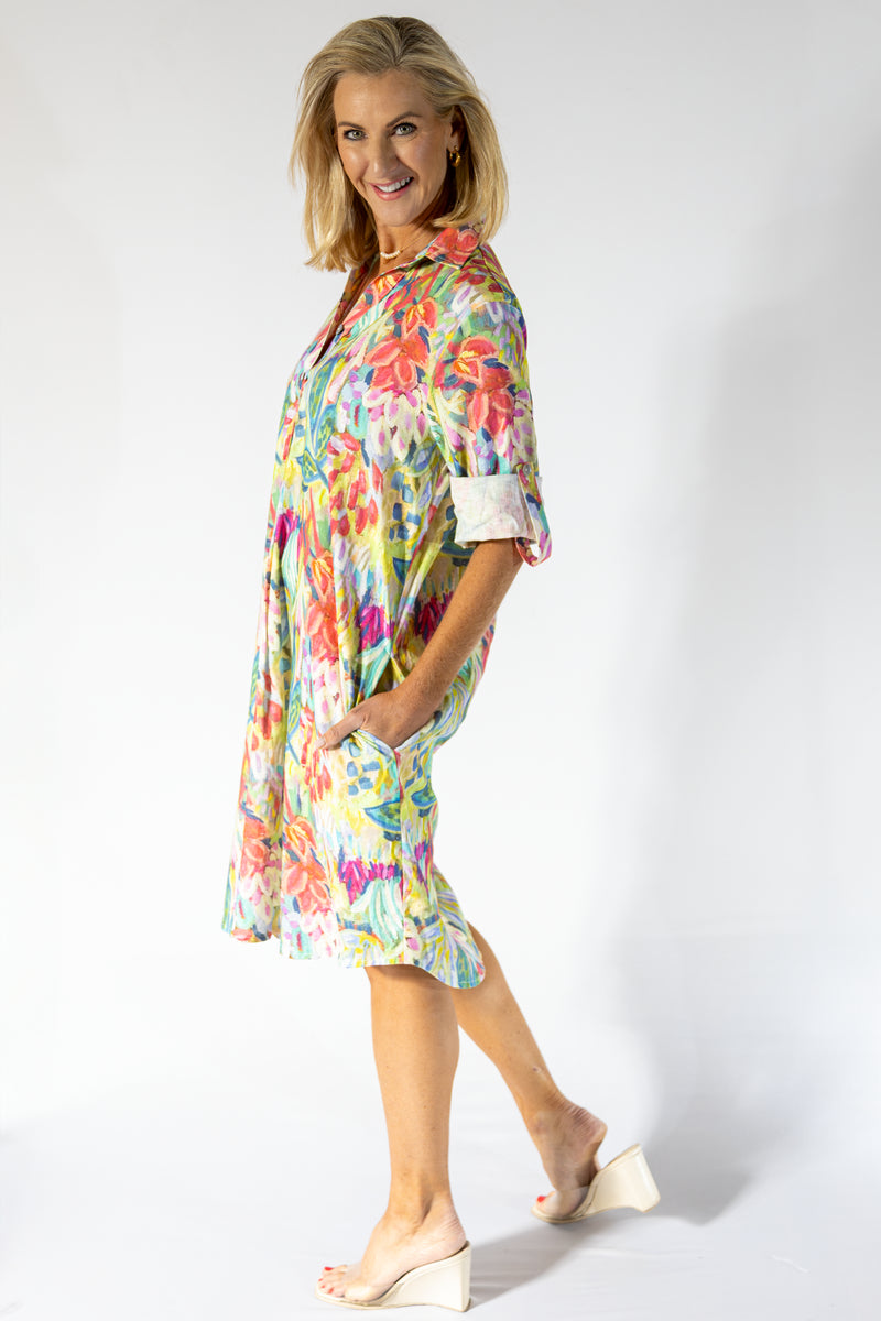 Boyfriend Dress Midi | Vibrant Floral