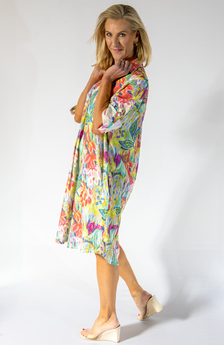 Boyfriend Dress Midi | Vibrant Floral