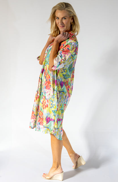 Boyfriend Dress Midi | Vibrant Floral