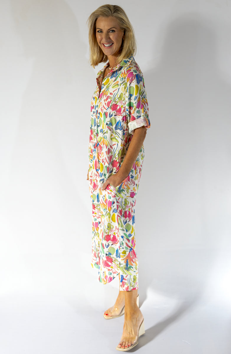 Maxi Button Through Dress | Water Floral