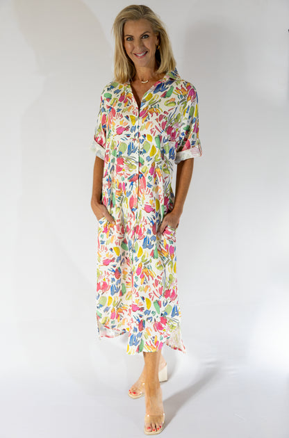 Maxi Button Through Dress | Water Floral