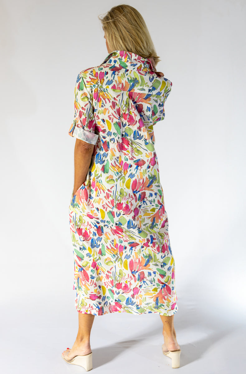 Maxi Button Through Dress | Water Floral