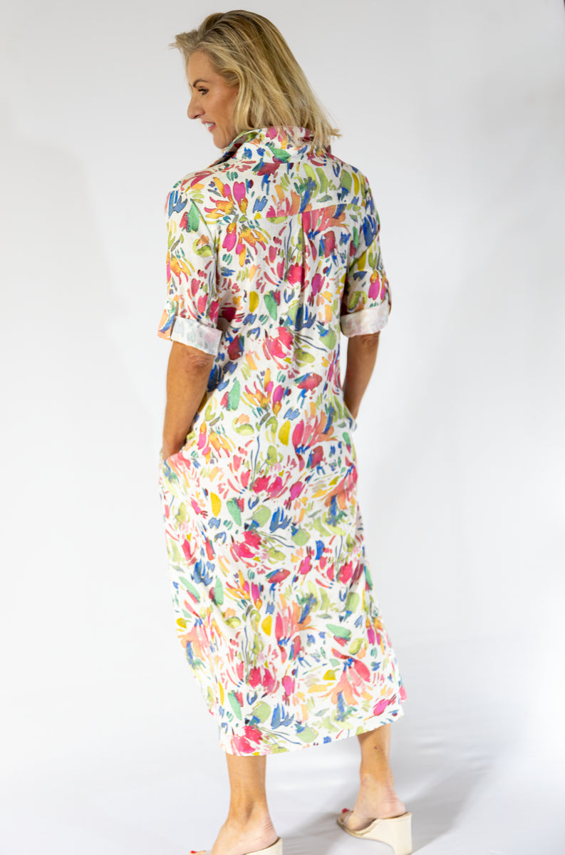 Maxi Button Through Dress | Water Floral
