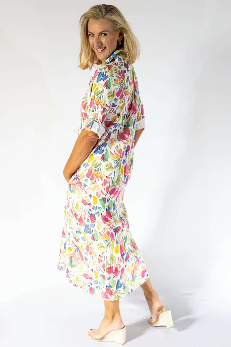 Maxi Button Through Dress | Water Floral