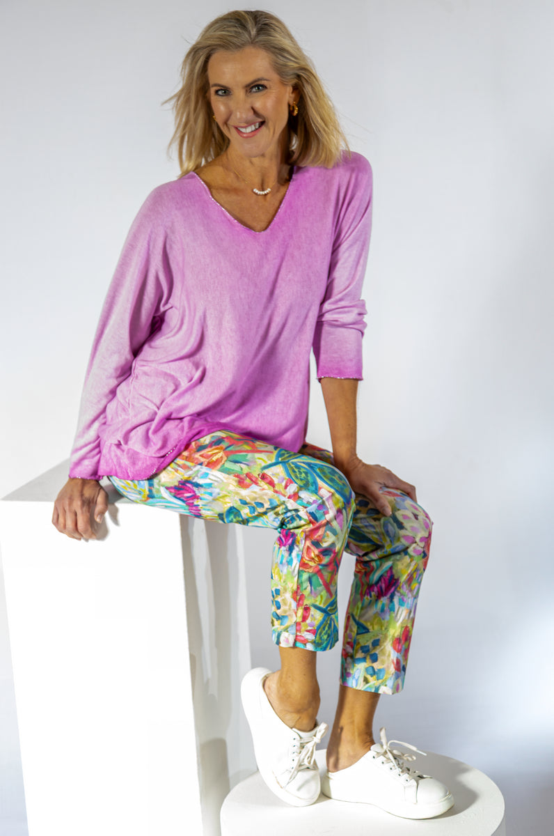 Flat Front 7/8 Pant | Vibrant Floral