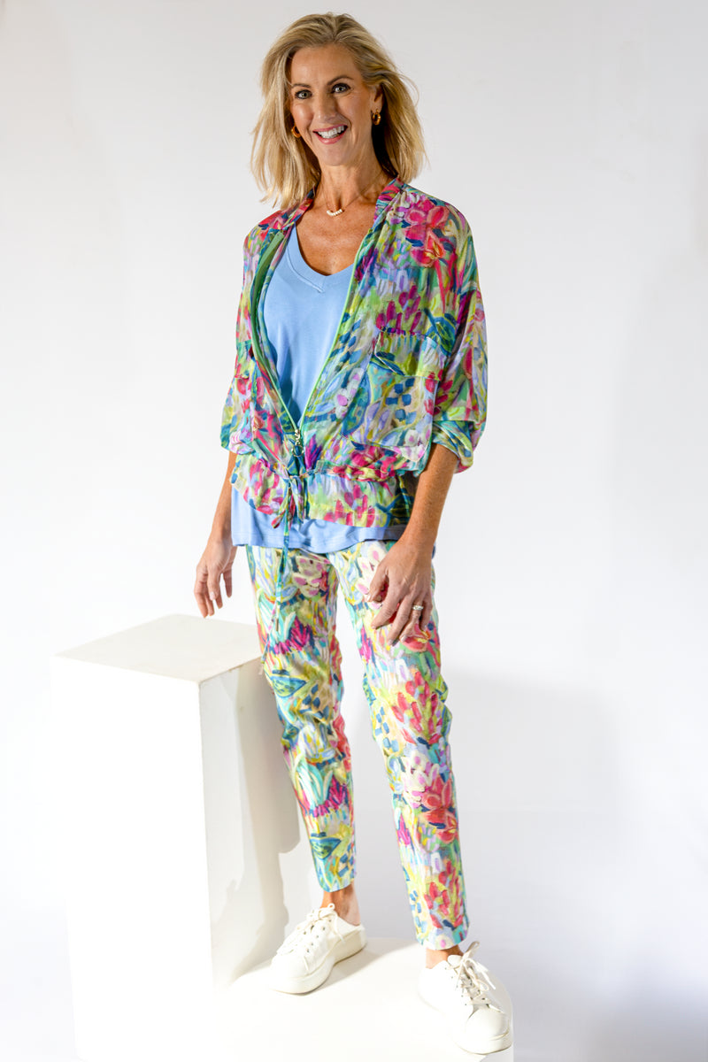Sheer Dolman Zip Thru Jacket | Vibrant Floral