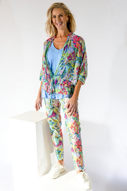 Sheer Dolman Zip Thru Jacket | Vibrant Floral