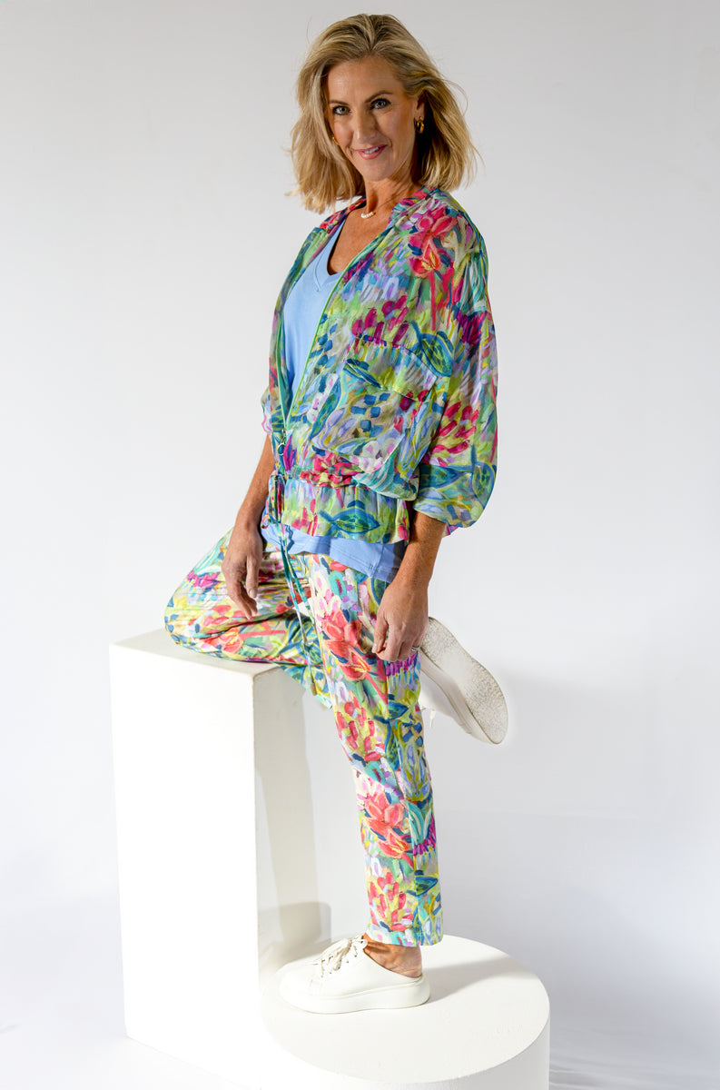 Sheer Dolman Zip Thru Jacket | Vibrant Floral
