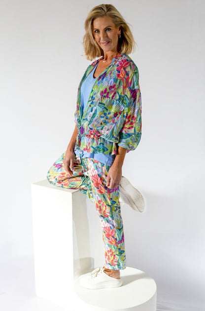 Sheer Dolman Zip Thru Jacket | Vibrant Floral