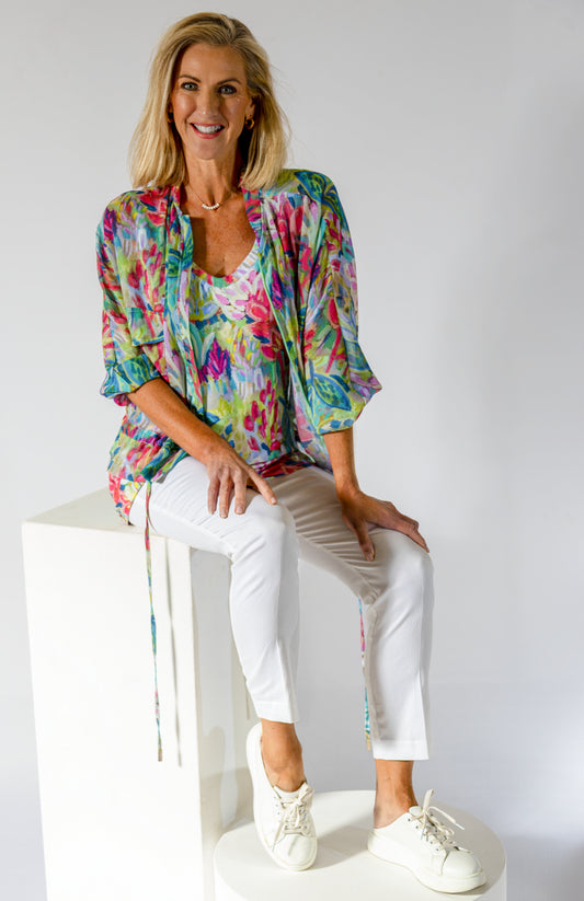 Sheer Dolman Zip Thru Jacket | Vibrant Floral