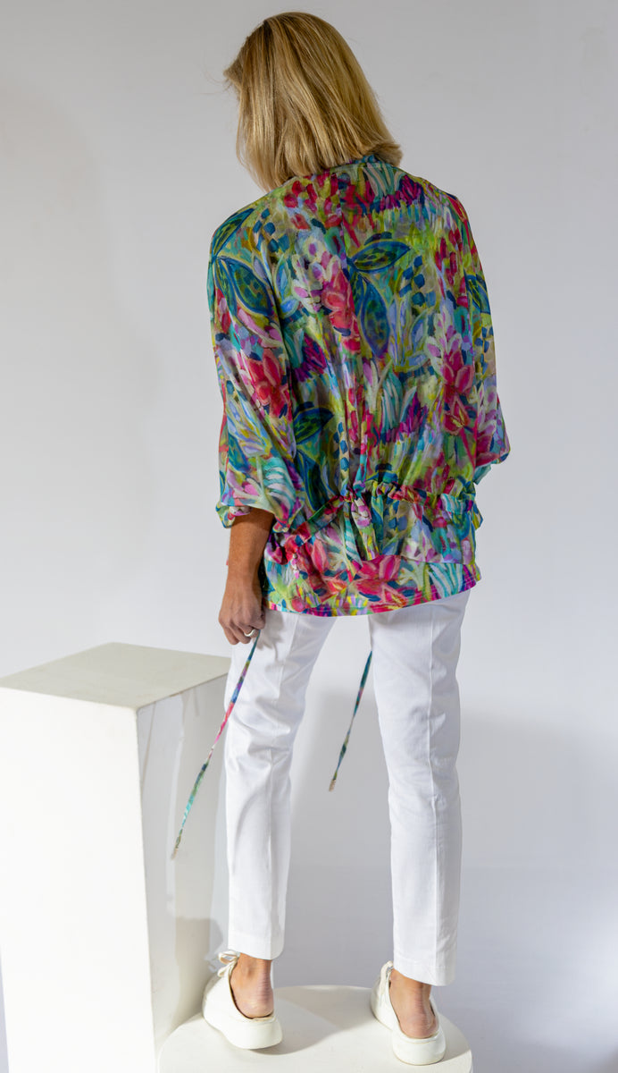 Sheer Dolman Zip Thru Jacket | Vibrant Floral