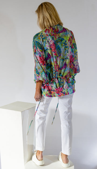 Sheer Dolman Zip Thru Jacket | Vibrant Floral