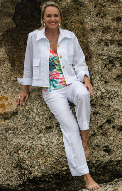 Linen Jacket & Pant Set | White
