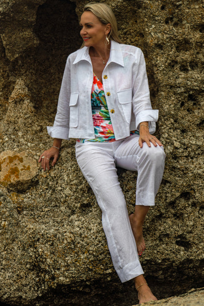 Linen Jacket & Pant Set | White