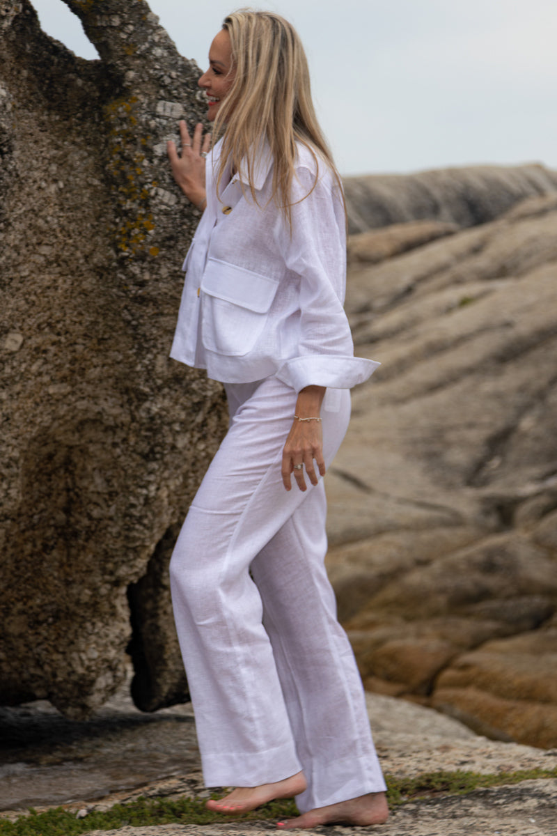Linen Jacket & Pant Set | White