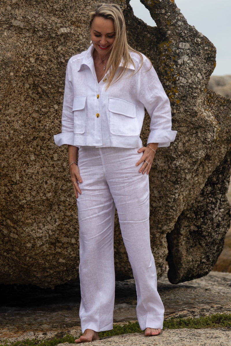 Linen Jacket & Pant Set | White