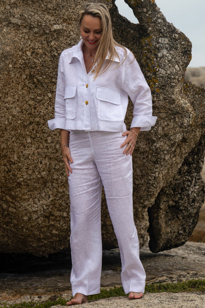 Linen Jacket & Pant Set | White