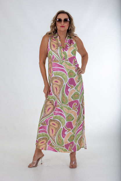 Cutaway Collar Maxi Dress