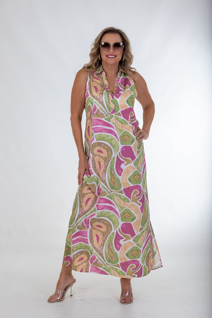 Cutaway Collar Maxi Dress