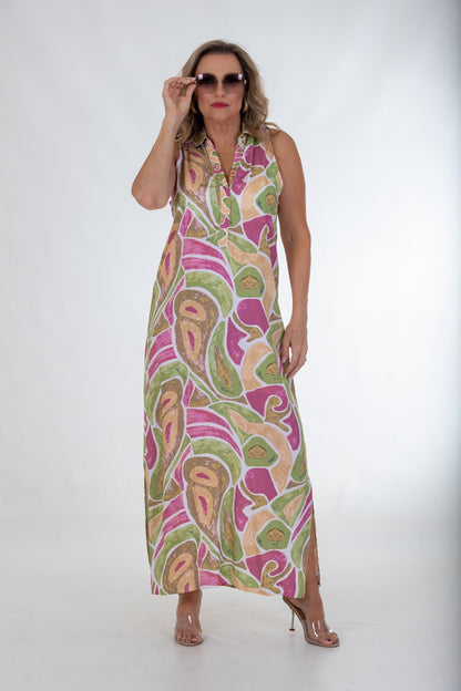 Cutaway Collar Maxi Dress