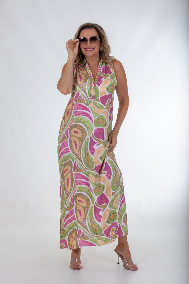 Cutaway Collar Maxi Dress