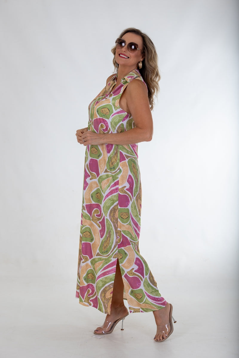 Cutaway Collar Maxi Dress