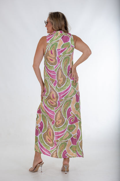 Cutaway Collar Maxi Dress