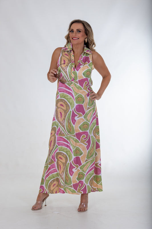 Cutaway Collar Maxi Dress