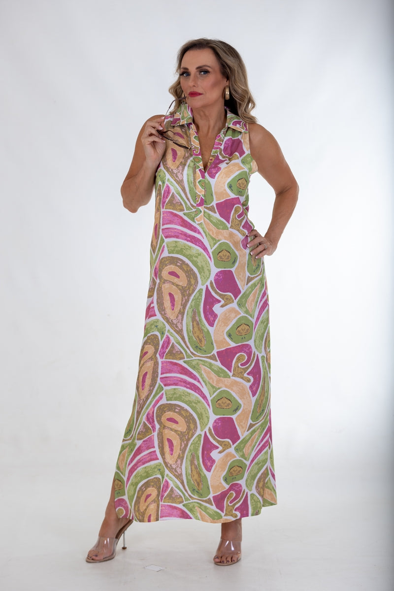Cutaway Collar Maxi Dress