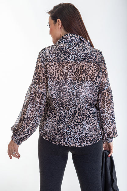 Concealed Front Sheer Blouse | Boho Leopard