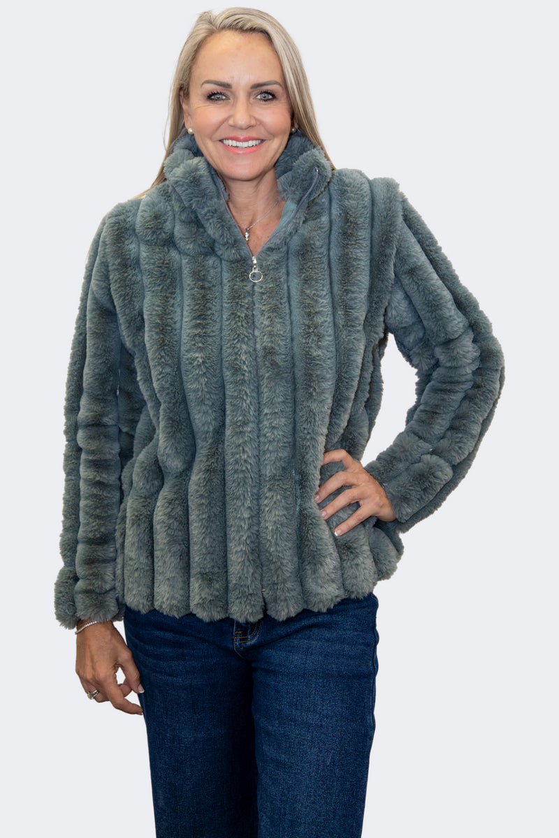 Sage | Luxe Plush Faux Fur Zip Jacket