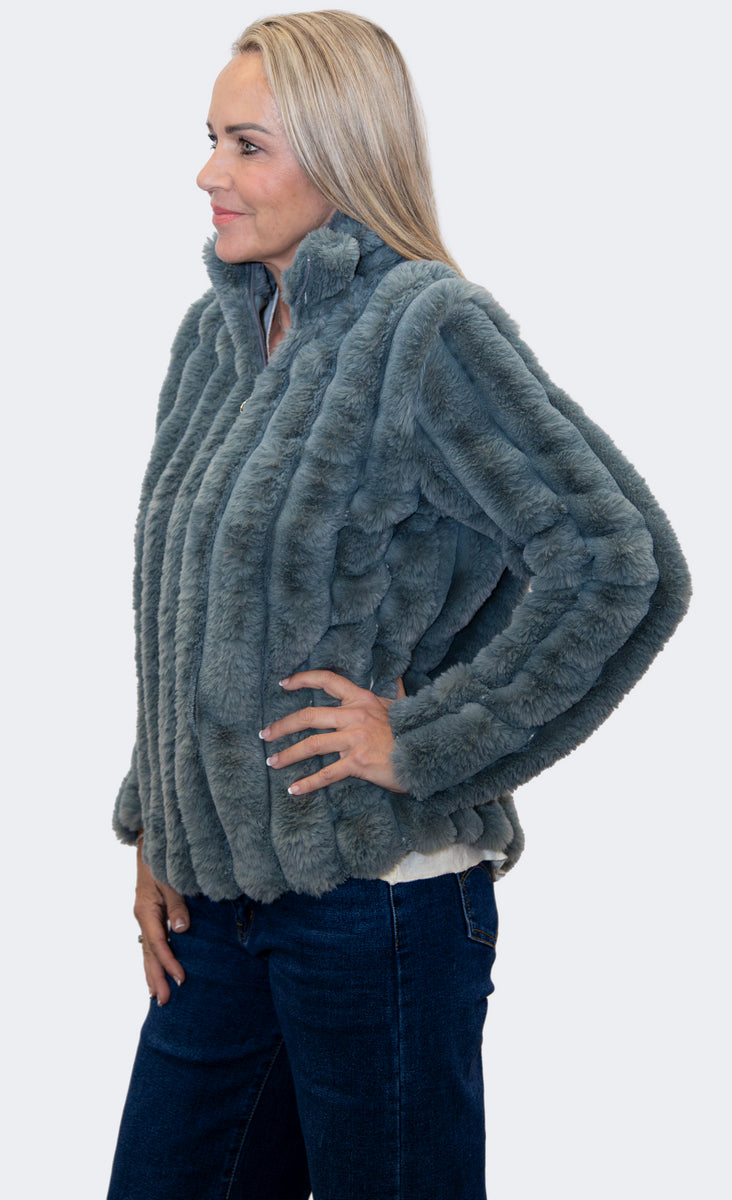 Sage | Luxe Plush Faux Fur Zip Jacket