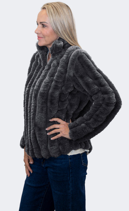 Black | Luxe Plush Faux Fur Zip Jacket