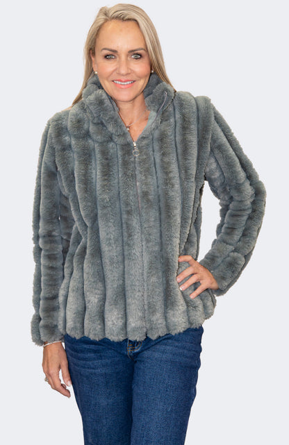 Sage | Luxe Plush Faux Fur Zip Jacket