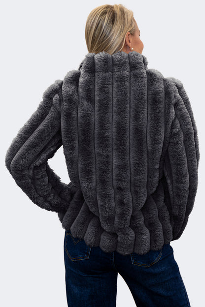 Black | Luxe Plush Faux Fur Zip Jacket