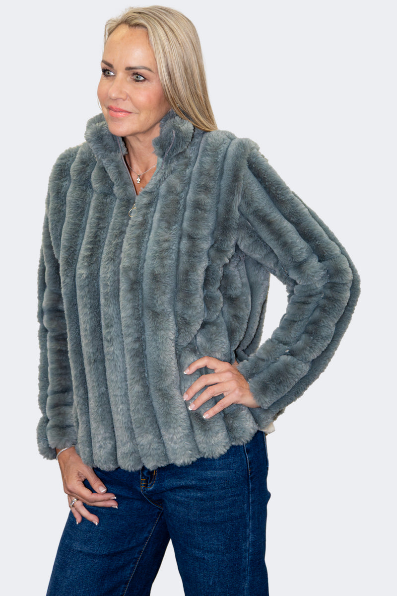 Sage | Luxe Plush Faux Fur Zip Jacket