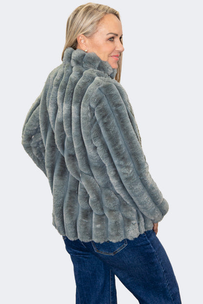 Sage | Luxe Plush Faux Fur Zip Jacket